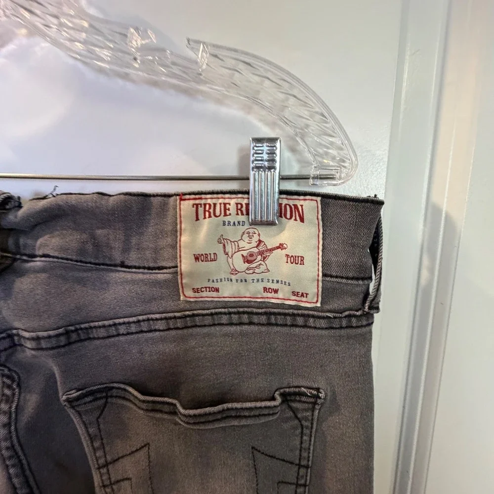 True Religion Mens Jeans Geno Relaxed Slim Gray Size 34 Flawed